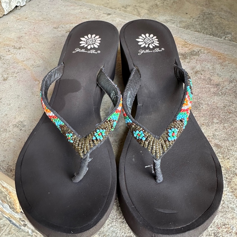 Yellow Box Women's Beaded Brown Sandals